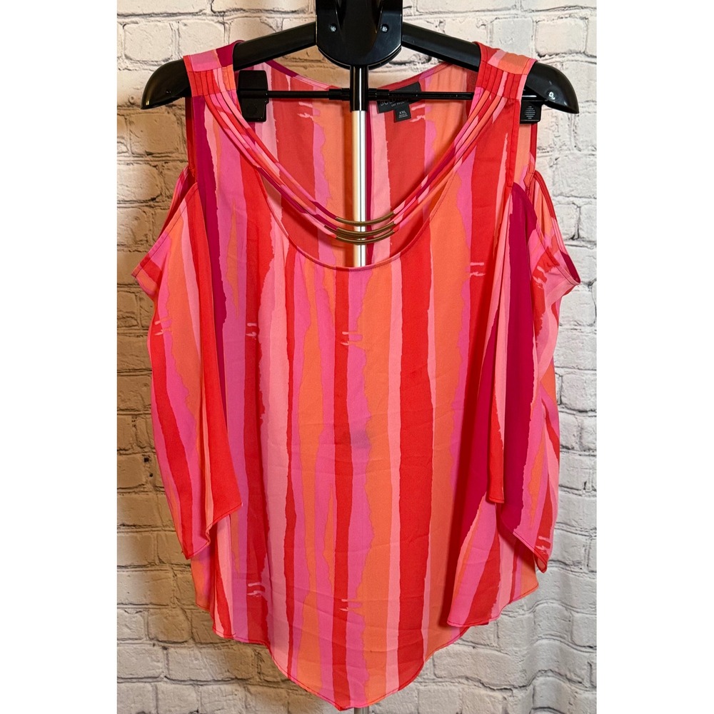 Bold Elements Pink Orange Striped Cold Shoulder Blouse XXL Gold Hardware Top